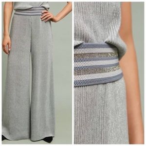 Anthropologie Ett:Twa Silver Pleated Wide Leg Pants Silver
